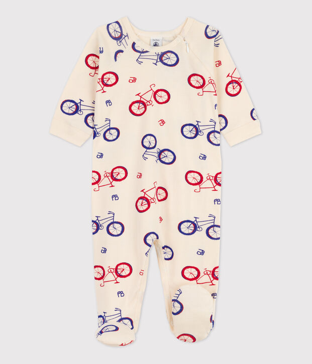Baby-Strampler aus Baumwolle mit Fahrradmotiv naturfarben/vielfarbig