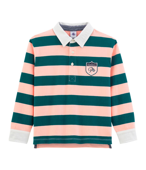 Kinder-Rugby-Poloshirt Jungen grün PINEDE/rosa ROSAKO