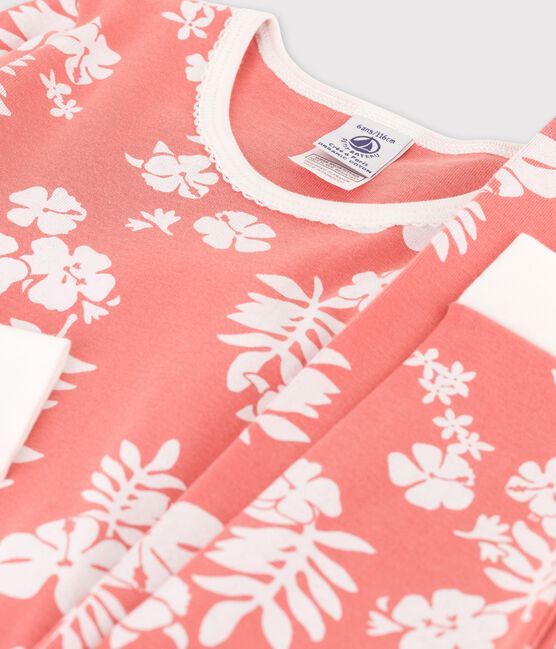 Kinderpyjama aus Baumwolle in schmaler Passform mit Hawaiimuster für Mädchen rosa PAPAYE/ MARSHMALLOW