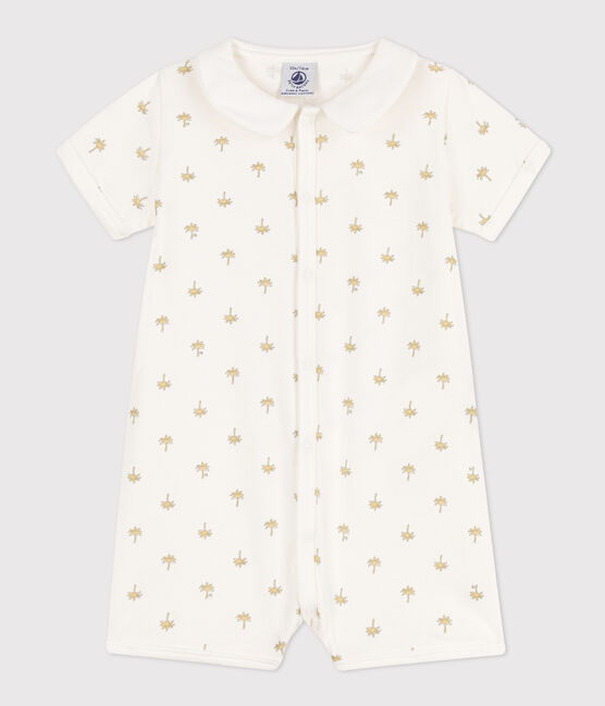 Baby-Kurzoverall aus Baumwolle mit Palmenmotiv weiss MARSHMALLOW/weiss MULTICO