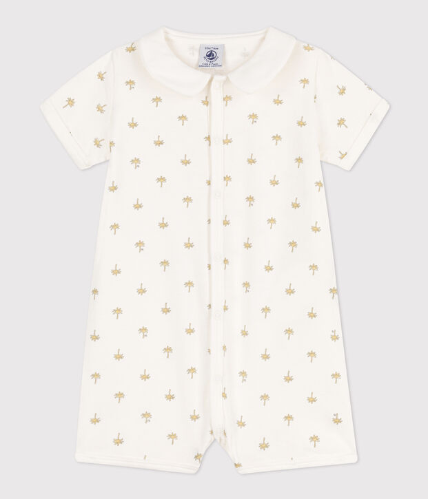 Baby-Kurzoverall aus Baumwolle mit Palmenmotiv weiss/vielfarbig