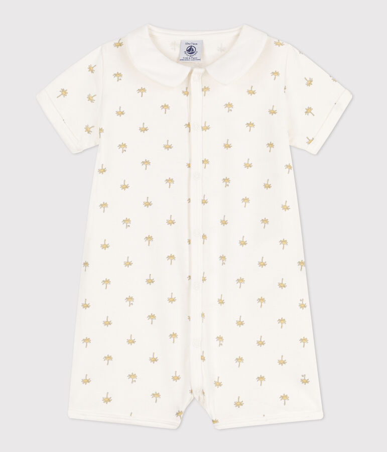 Baby-Kurzoverall aus Baumwolle mit Palmenmotiv weiss/vielfarbig