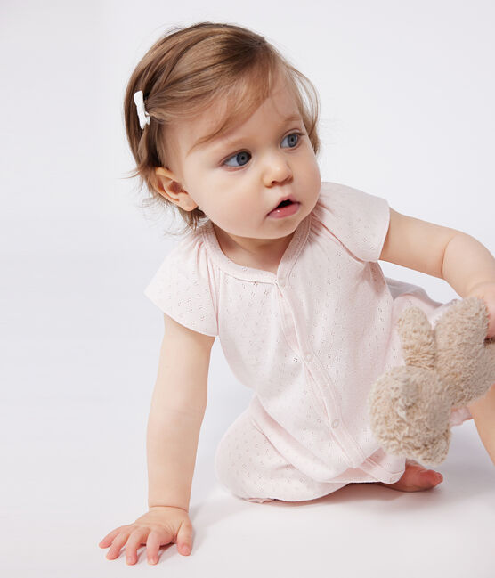 Baby-Kurzoverall aus einfarbiger Baumwolle rosa FLEUR