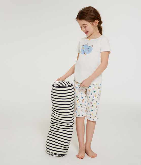 Rippstrick-Kurzpyjama für kleine Mädchen weiss MARSHMALLOW/weiss MULTICO
