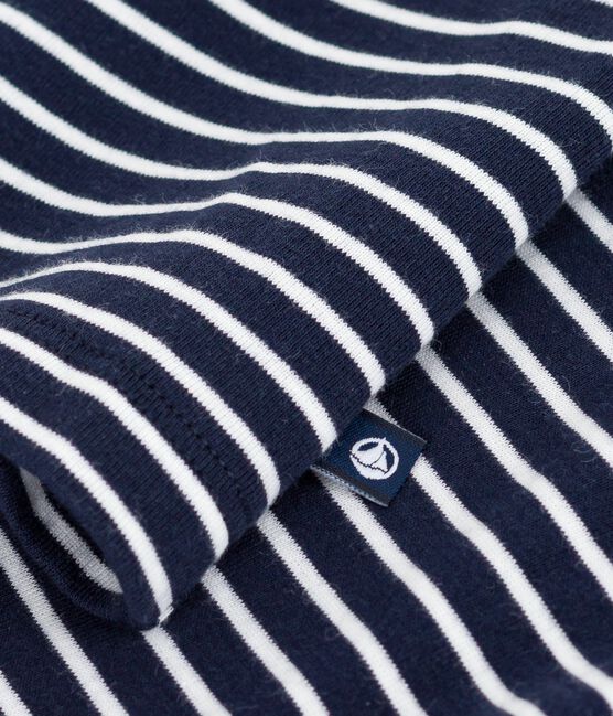 Kurzärmeliges Kinder-T-Shirt mit Streifen blau SMOKING/weiss MARSHMALLOW