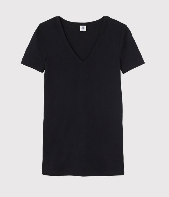 Klassisches Damen-T-Shirt aus Baumwolle mit V-Ausschnitt blau SMOKING
