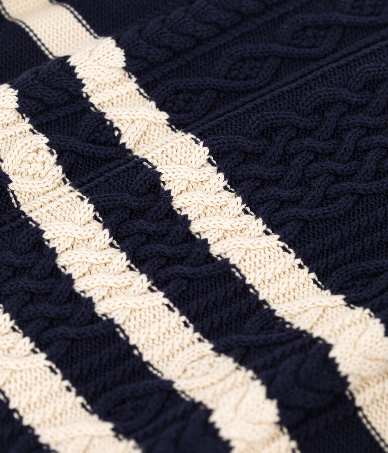 Irischer Damenpullover aus Baumwolle mit Streifen blau/naturfarben