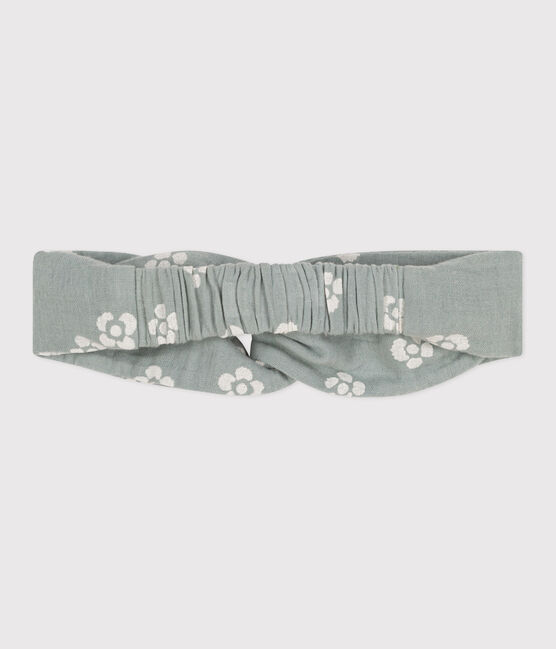 Baby-Stirnband aus Baumwollgaze mit Blumendruck blau PAUL/weiss MARSHMALLOW