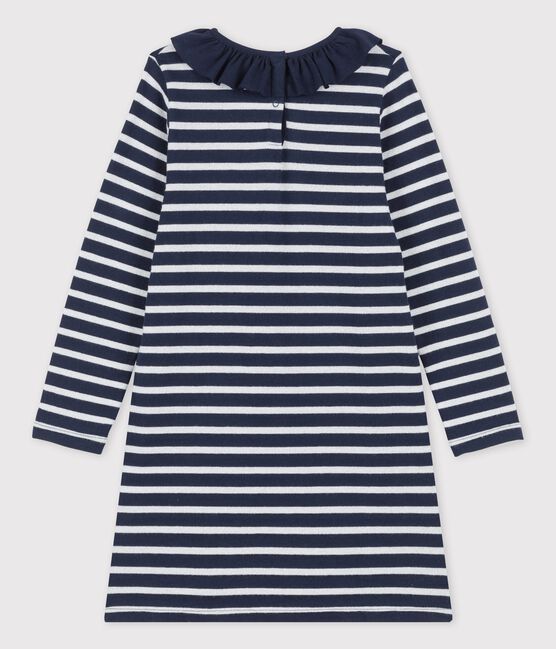 Kinderkleid aus Baumwolle für Mädchen blau SMOKING/ MARSHMALLOW/ ARGENT