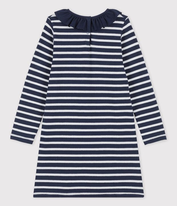Kinderkleid aus Baumwolle f&uuml;r M&auml;dchen blau/weiss/grau