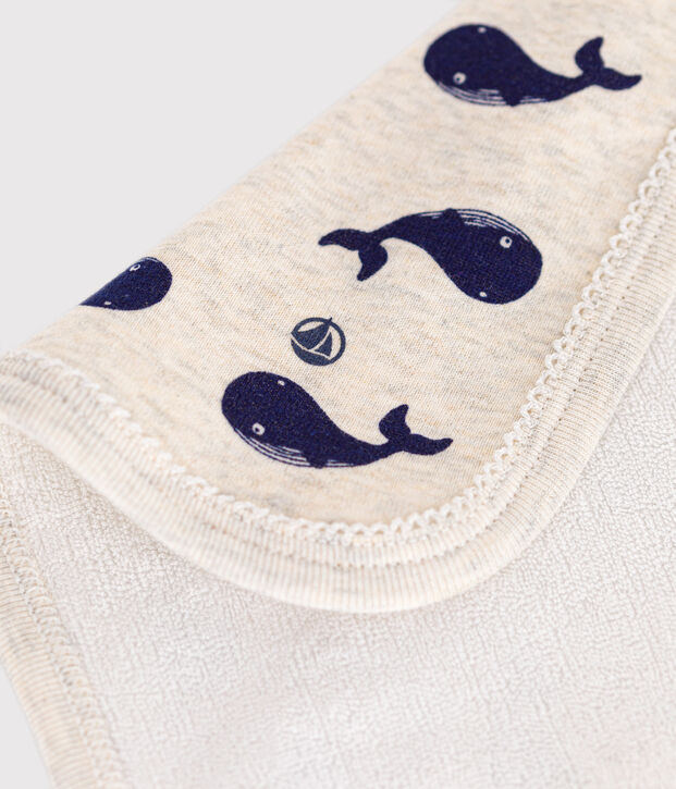 Baby-Waschlappen aus Baumwolle und Frottee mit Walmotiv beige/blau