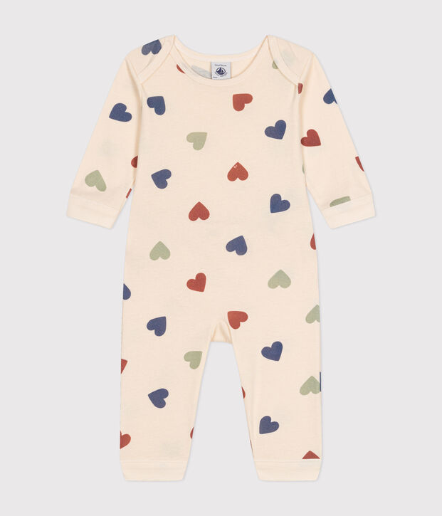 Babypyjama ohne F&uuml;&szlig;e aus Baumwolle mit Herzmotiv naturfarben/vielfarbig