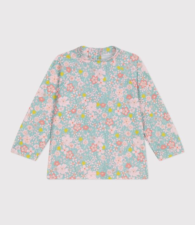 Baby-T-Shirt mit UV-Schutz, Blumenmuster blau/vielfarbig