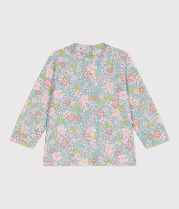 Baby-T-Shirt mit UV-Schutz, Blumenmuster blau/vielfarbig