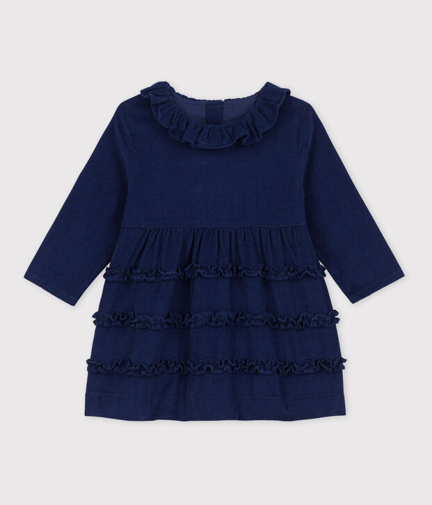 Lang&auml;rmeliges Babykleid aus Feincord blau