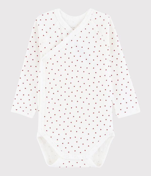 Lang&auml;rmeliger Baby-Body in Wickelform M&auml;dchen weiss/rot