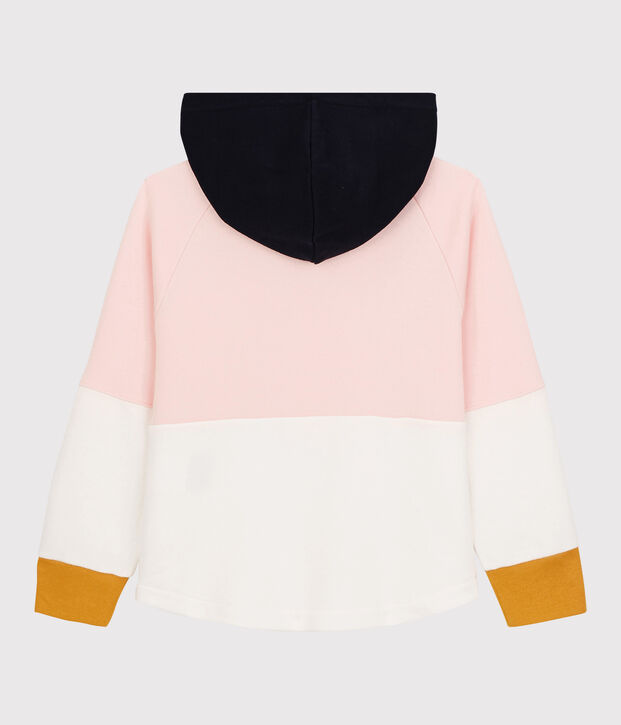 Kinder-Kapuzensweatshirt aus Molton f&uuml;r M&auml;dchen rosa/weiss