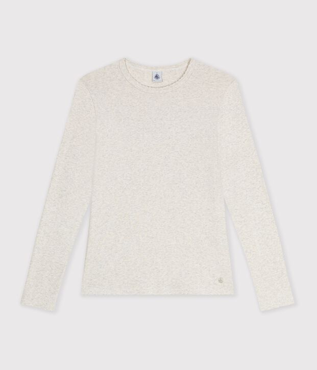 Lang&auml;rmeliges Damen-T-Shirt aus Baumwolle mit Picotkante MONTELIMAR CHINE