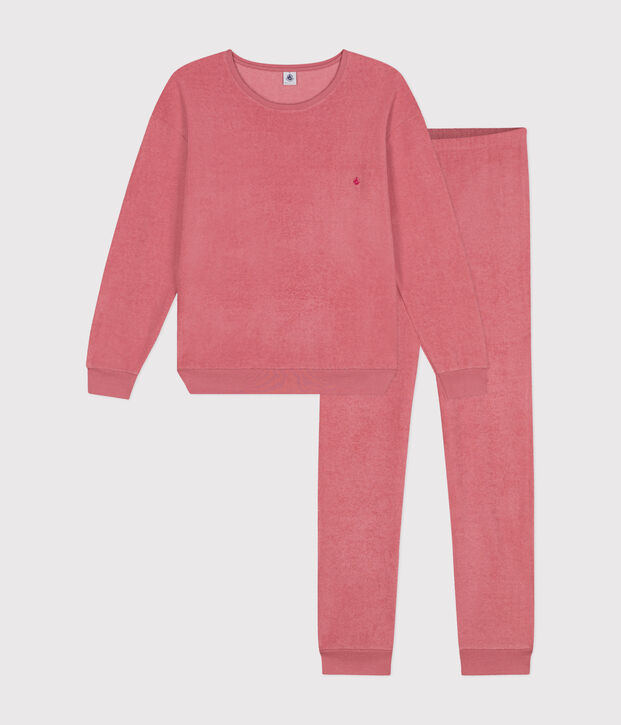 Damen-Pyjama aus aufgerautem einfarbigen Frottee rosa