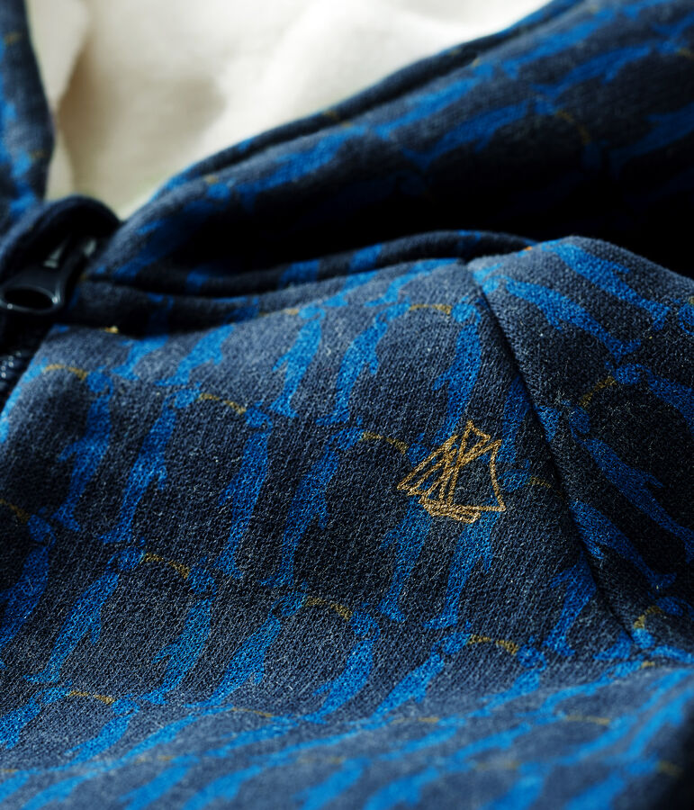 Baby-Kapuzensweatshirt aus Molton f&uuml;r Jungen, gemustert und mit Sherpa-Futter blau SMOKING/weiss MULTICO