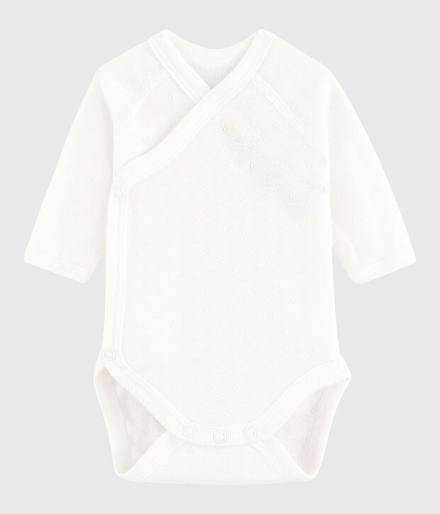 Lang&auml;rmeliger Baby-Body in Wickelform M&auml;dchen/Jungen weiss