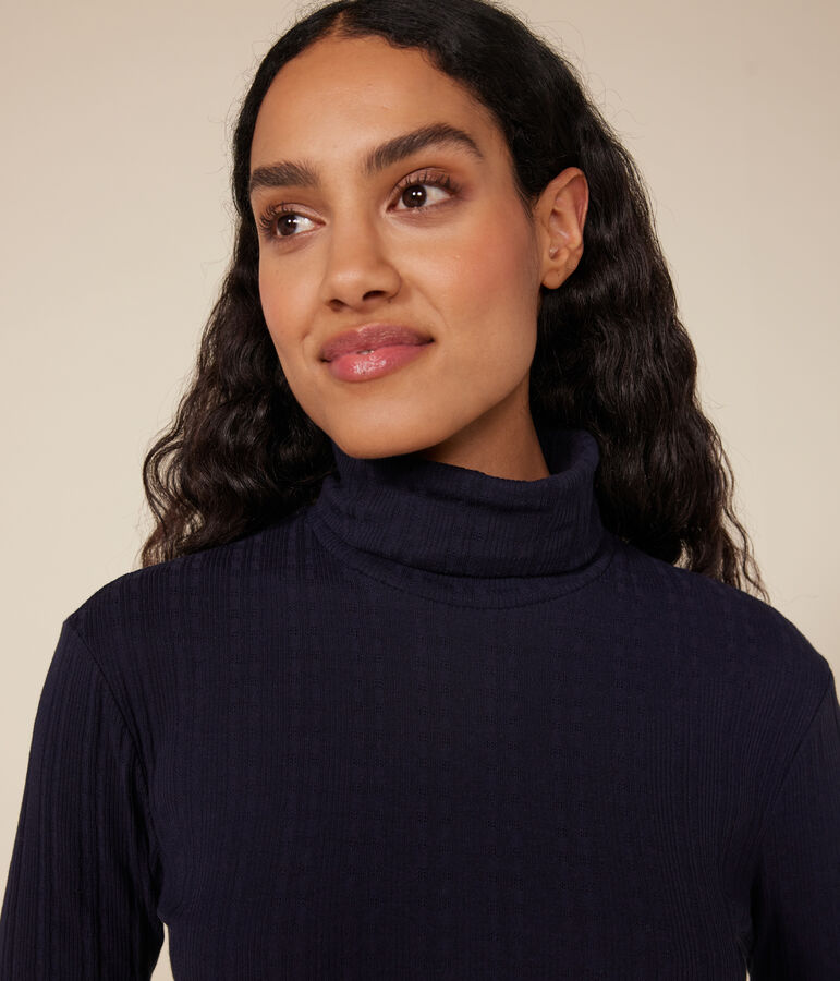 Damen-Rollkragenshirt L'Iconique mit Zierstrick blau