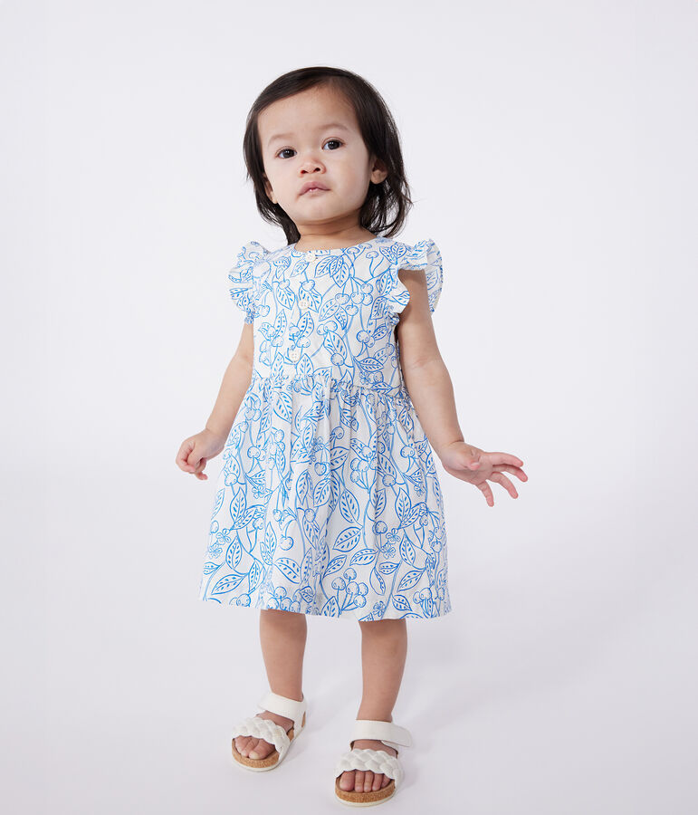 Baby-Kleid und Bloomer aus Baumwolle mit blauem Kirschmuster blau MARSHMALLOW/ PORCELANA