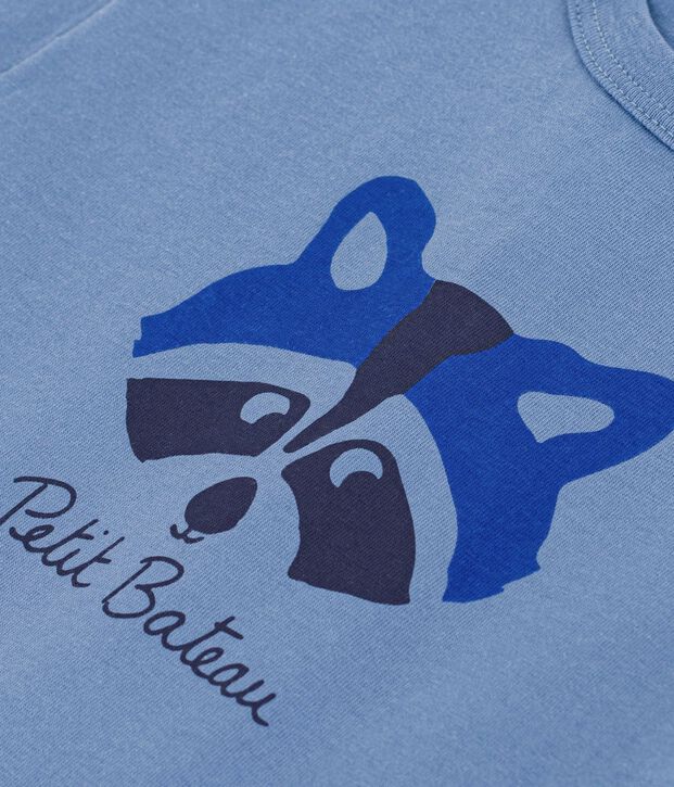 Kurz&auml;rmeliges Baby-T-Shirt aus einfarbiger Baumwolle mit Motiv blau