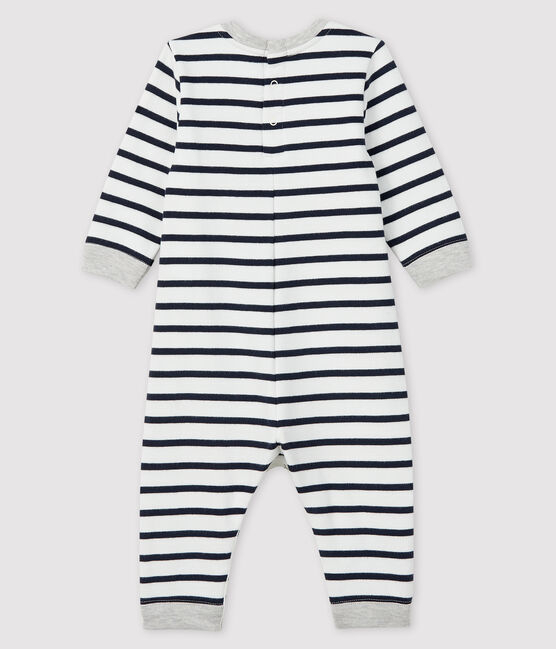 Langer Baby-Overall für Jungen weiss MARSHMALLOW/blau SMOKING