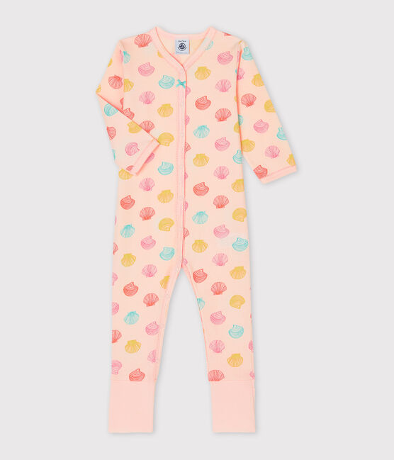Baby-Strampler aus Rippstrick für Mädchen rosa FLEUR/weiss MULTICO