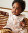 Kurzärmeliges Babykleid aus Baumwolle und Bloomer mit Fruchtmuster rosa FLEUR/weiss MULTICO