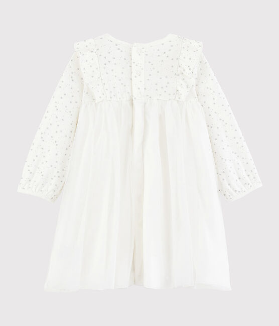 Langärmeliges Baby-Kleid für Mädchen weiss MARSHMALLOW/grau ARGENT