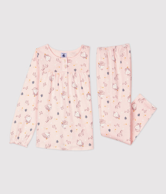 Kinderpyjama aus Baumwolle mit Prinzessinnenmotiv für Mädchen rosa FLEUR/weiss MULTICO