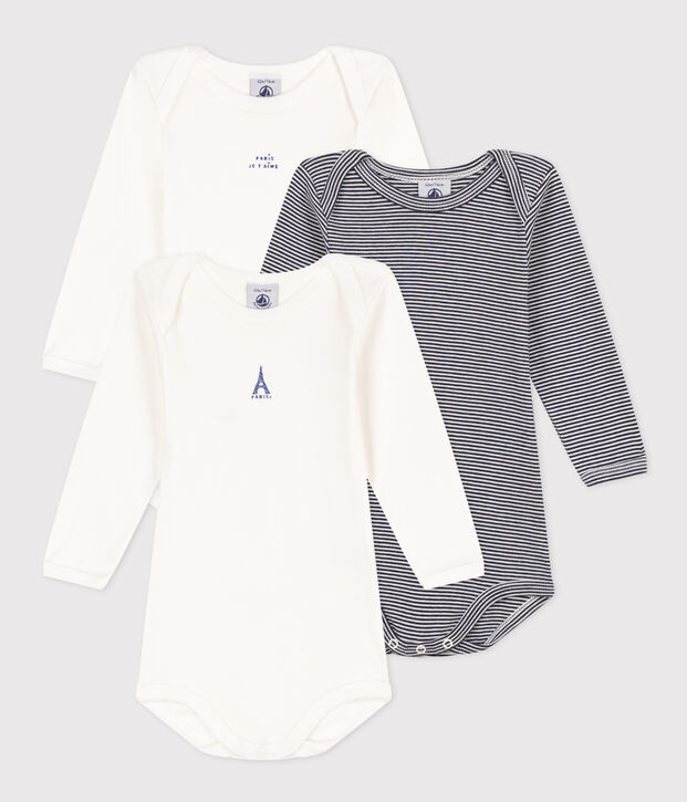 3er-Set lang&auml;rmelige Baby-Bodys Paris aus Baumwolle vielfarbig