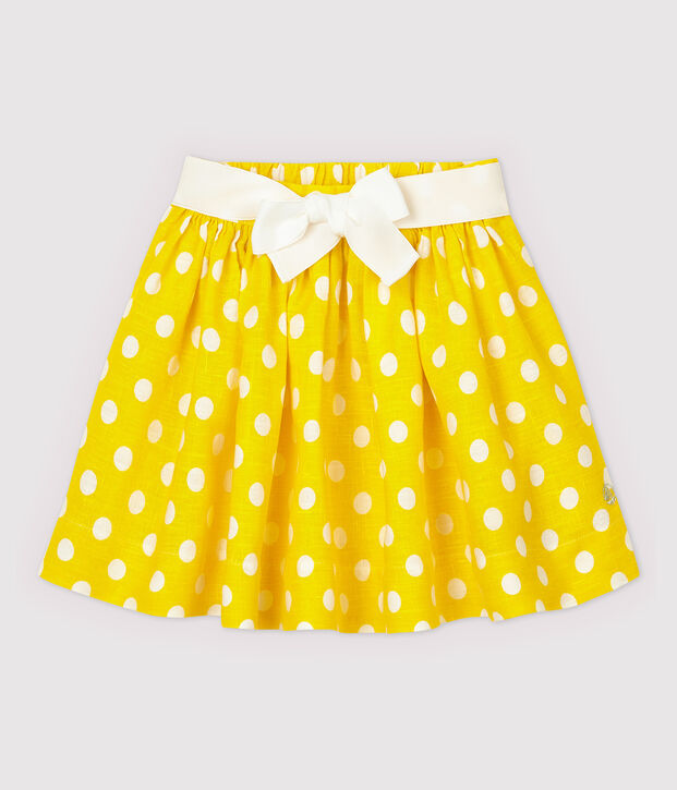 Kinderrock aus Leinen f&uuml;r M&auml;dchen gelb/weiss