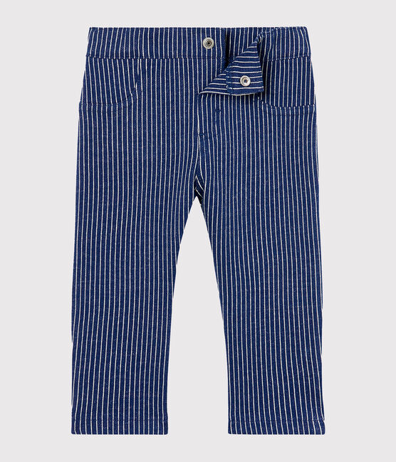 Gestreifte Strick-Babyhose für Jungen blau SMOKING/weiss MARSHMALLOW
