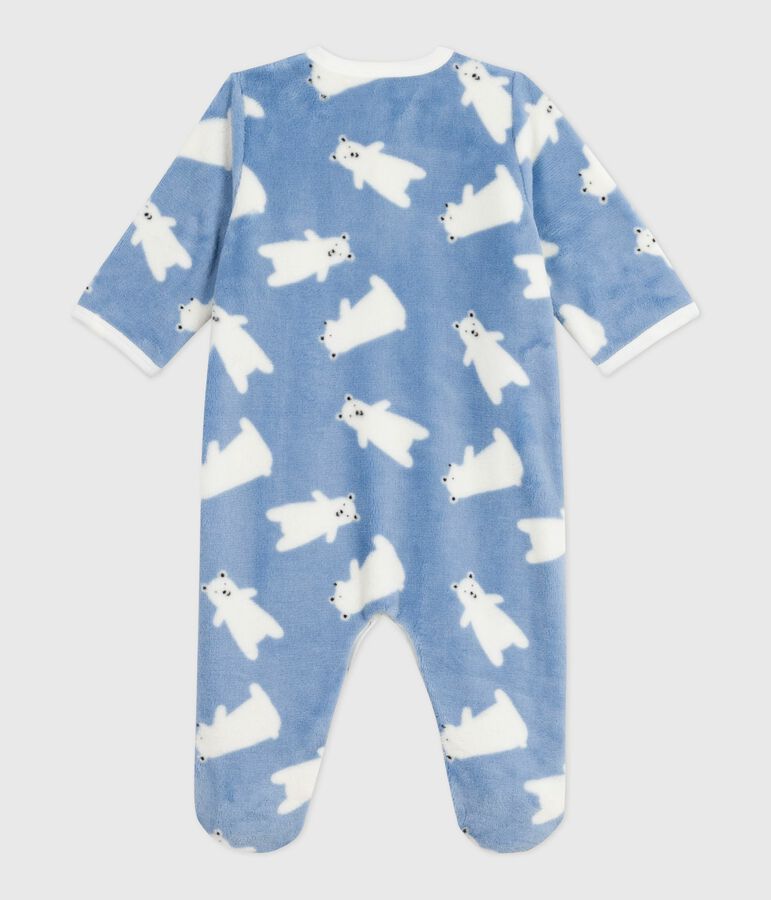 Baby Fleece-Pyjama zum &Uuml;berziehen mit B&auml;r-Motiv blau/naturfarben