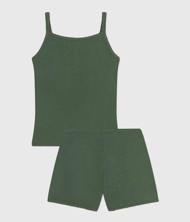 Kurzer Pyjama und unifarbenes Tanktop aus Baumwolle Damen gr&uuml;n