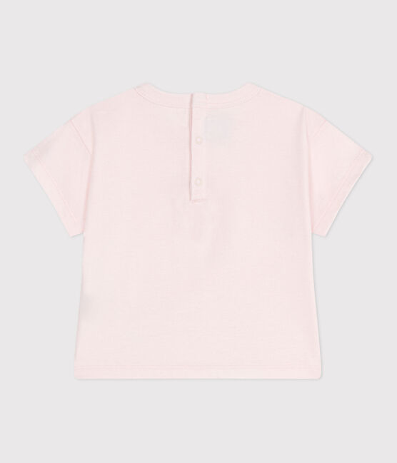 Kurzärmeliges Baby-T-Shirt aus einfarbiger Baumwolle rosa FLEUR
