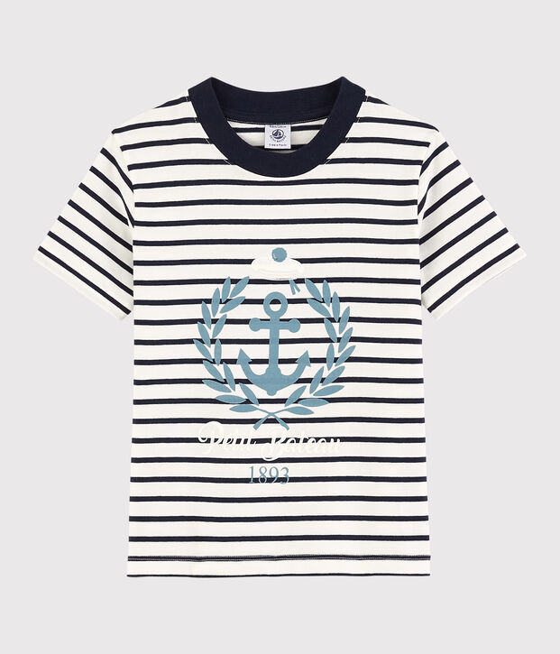 Kurz&auml;rmeliges Kinder-T-Shirt aus Jersey f&uuml;r Jungen weiss/blau