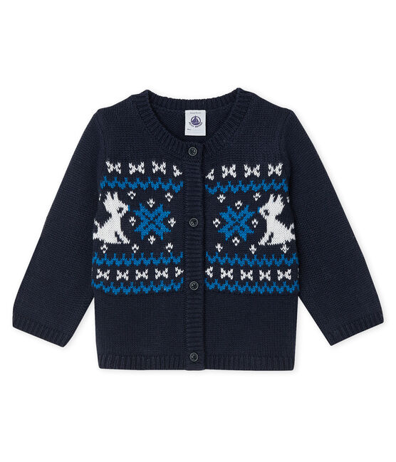 Cardigan für Baby Jungen aus Wolle und Baumwolle blau SMOKING/weiss MULTICO