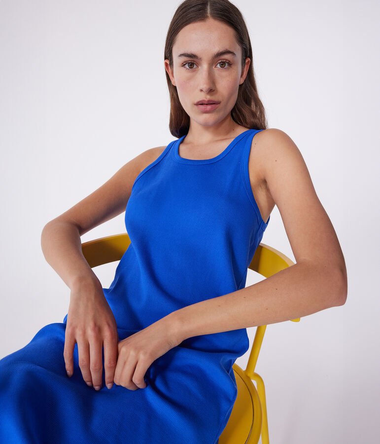 Damen Tanktop-Kleid in Midil&auml;nge aus Baumwolle blau