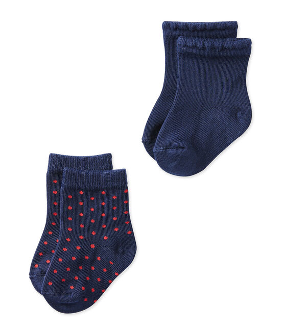 Set aus 2 Paar Baby-Mädchen-Socken in Uni + gepunktet SPECIAL LOT 00