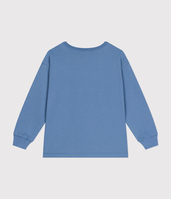 Langärmeliges Kinder-T-Shirt aus feinem Jersey für Jungen blau BEACH