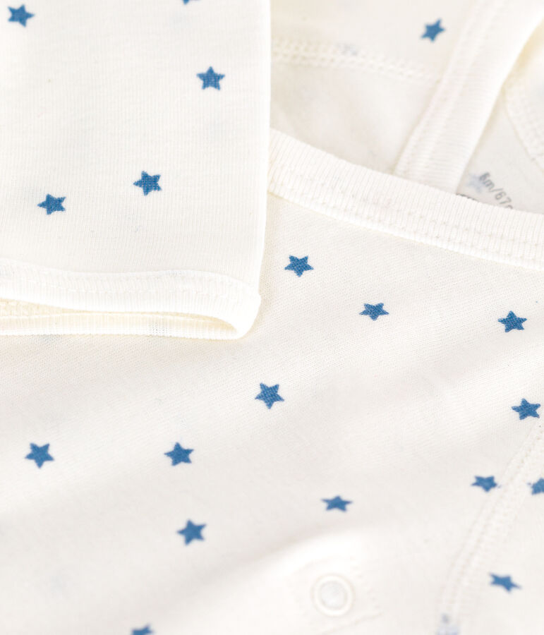 Lang&auml;rmeliger Wickelbody aus Baumwolle weiss/blau