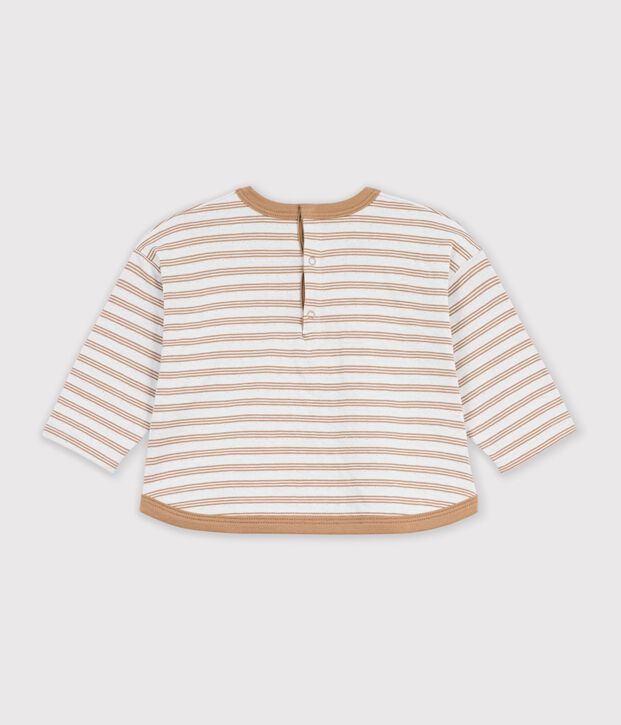 Lang&auml;rmeliges Baby T-Shirt aus Baumwolle mit Streifen. beige/naturfarben