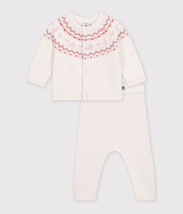 Baby-Set aus Strick mit Jacquardmuster naturfarben/rosa
