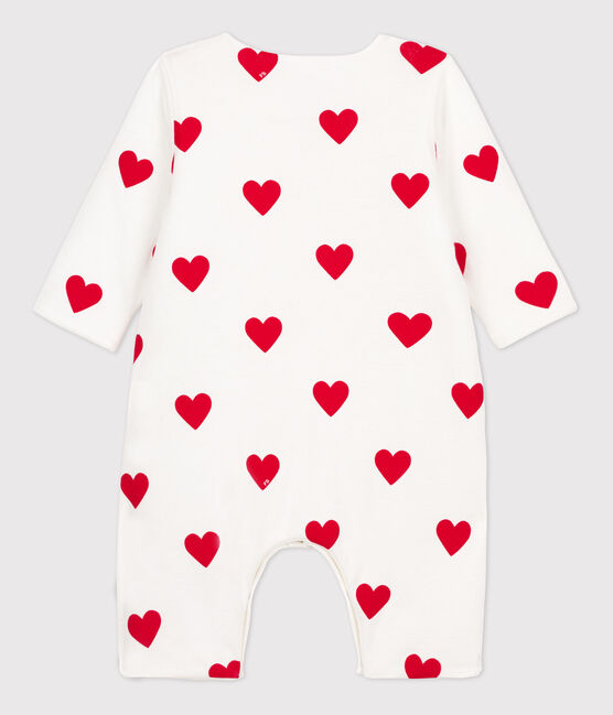 Baby-Langoverall aus Rippstrick mit roten Herzen weiss MARSHMALLOW/rot TERKUIT