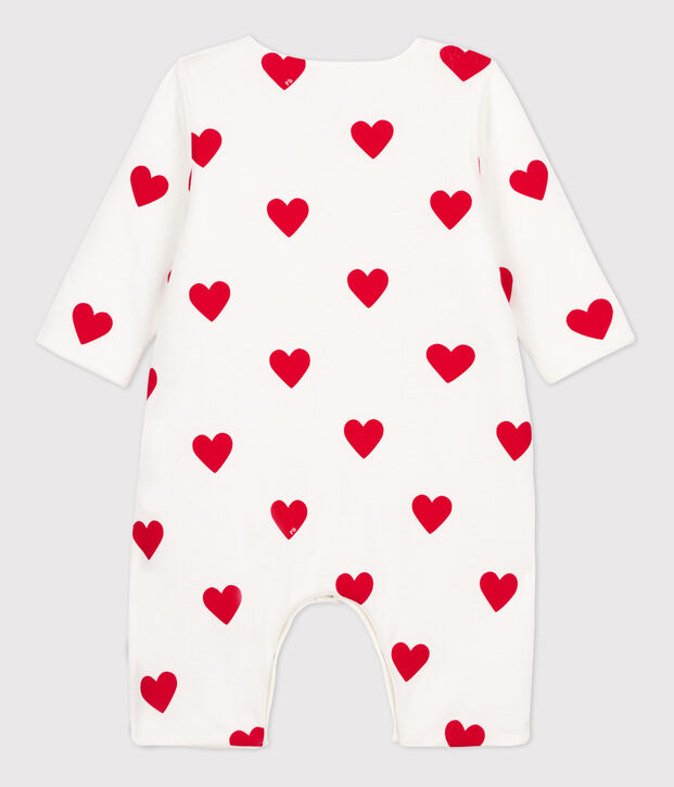 Baby-Langoverall aus Rippstrick mit roten Herzen weiss/rot