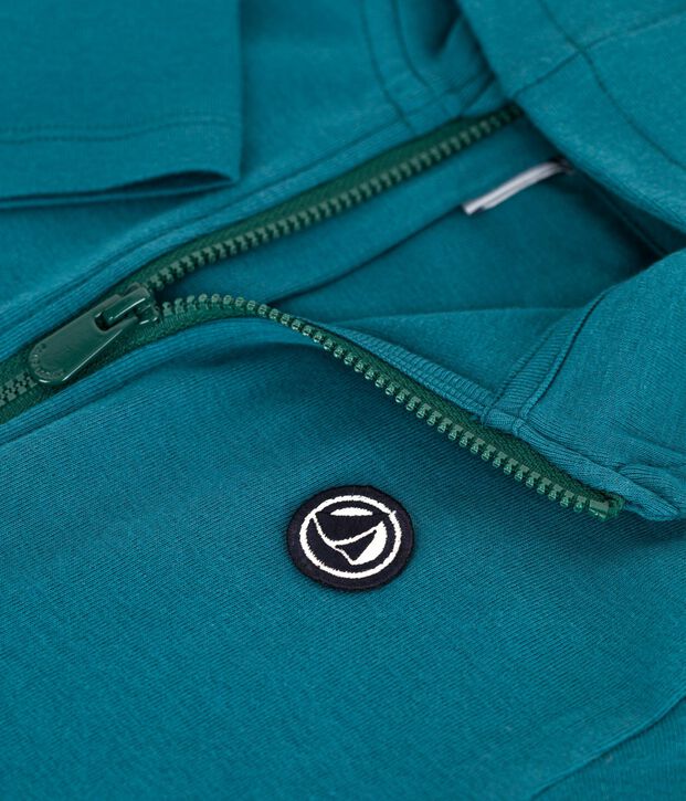 Kinder-Kapuzensweatshirt mit Rei&szlig;verschluss aus einfarbiger Baumwolle gr&uuml;n